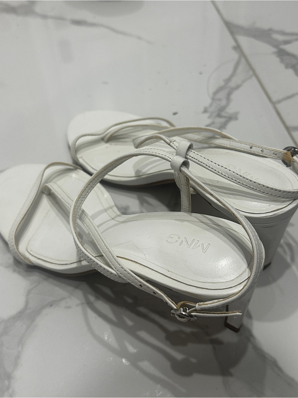 Mango Women's White Strappy Block Heel Sandals